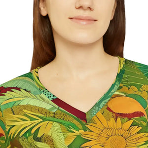 Long Sleeve v Neck Brown Leaves Tee Limited Edition - Dipaliz - T-shirts