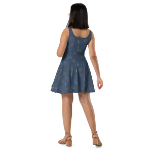 Navy Blue Skater Dress Flared Skirt Showstopper - Dipaliz - Dresses