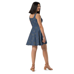 Navy Blue Skater Dress Flared Skirt Showstopper - Dipaliz - Dresses