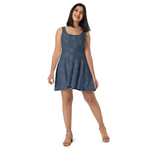 Navy Blue Skater Dress Flared Skirt Showstopper - Dipaliz - Dresses