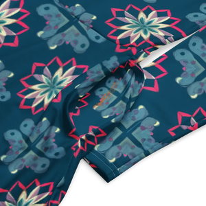 Long Sleeve Midi Dress Geometric Pattern Blue - Dipaliz - Dresses