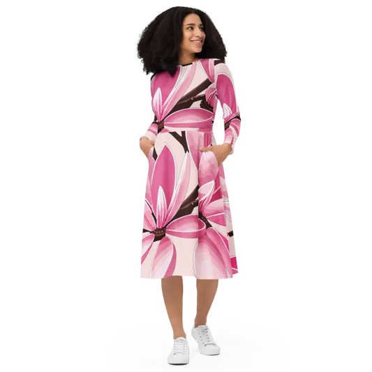 Dazzle in the Pink Magnolias Long Sleeve Midi Dress - Xs Dresses