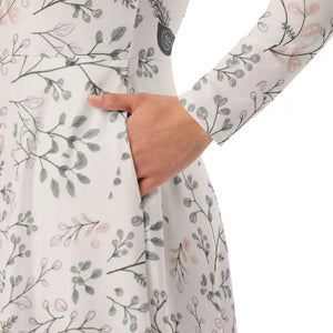 Dresses - Purple Peacock Print Long Sleeve Midi Dress - Dipaliz