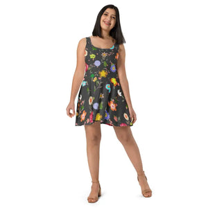 Floral Skater Dress Mid Thigh Length Garden Party Style - Dipaliz - Dresses