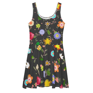 Floral Skater Dress Mid Thigh Length Garden Party Style - Dipaliz - Dresses