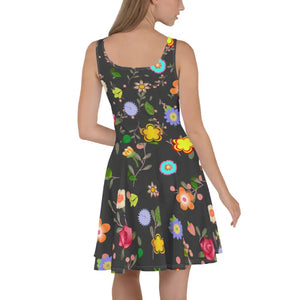 Floral Skater Dress Mid Thigh Length Garden Party Style - Dipaliz - Dresses