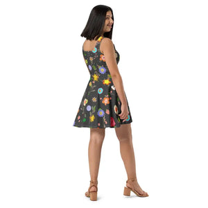 Floral Skater Dress Mid Thigh Length Garden Party Style - Dipaliz - Dresses