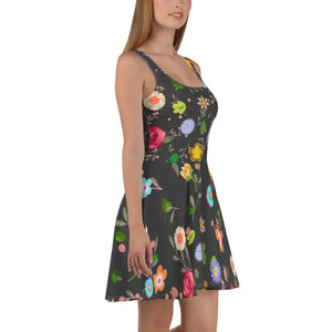 Floral Skater Dress Mid Thigh Length Garden Party Style - Dipaliz - Dresses