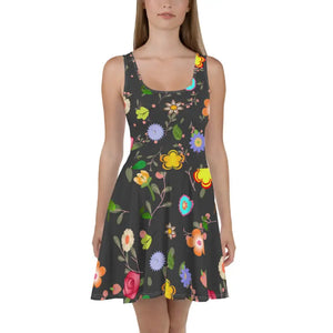 Floral Skater Dress Mid Thigh Length Garden Party Style - Dipaliz - Xs - Dresses