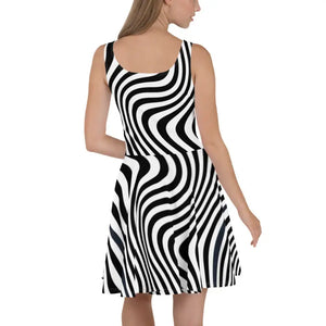 Skater Dress White Wavy Stripes Spotlight Ready Dipaliz - Dresses