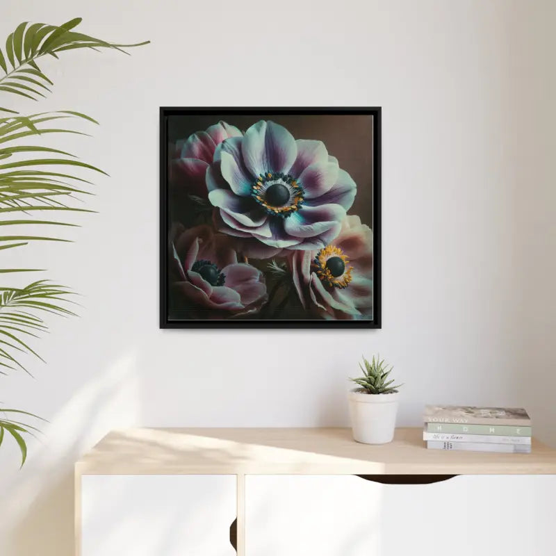 Anemone Flowers Matte Canvas with Stylish Black Frame