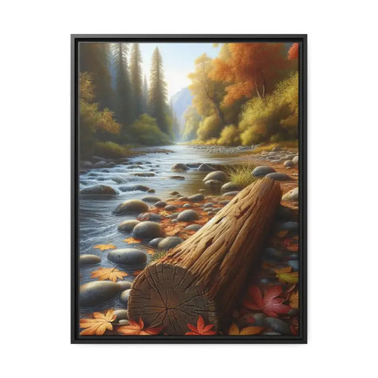 Autumn River Canvas: Leafy Logs and Cozy Vibes - Canvas