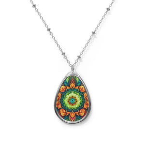 Oval Necklace - Emerald Green Orange Geometric Zinc Alloy - Dipaliz - one Size / Silver - Necklaces