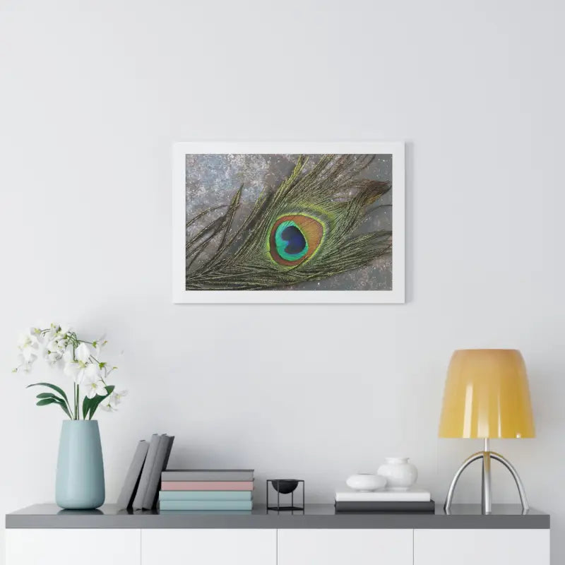 Captivating Peacock Feather Framed Horizontal Poster