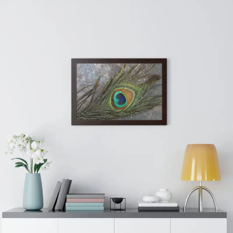 Captivating Peacock Feather Framed Horizontal Poster