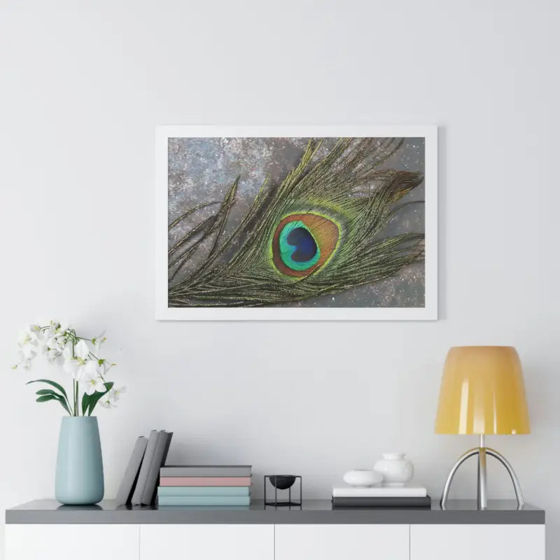 Captivating Peacock Feather Framed Horizontal Poster