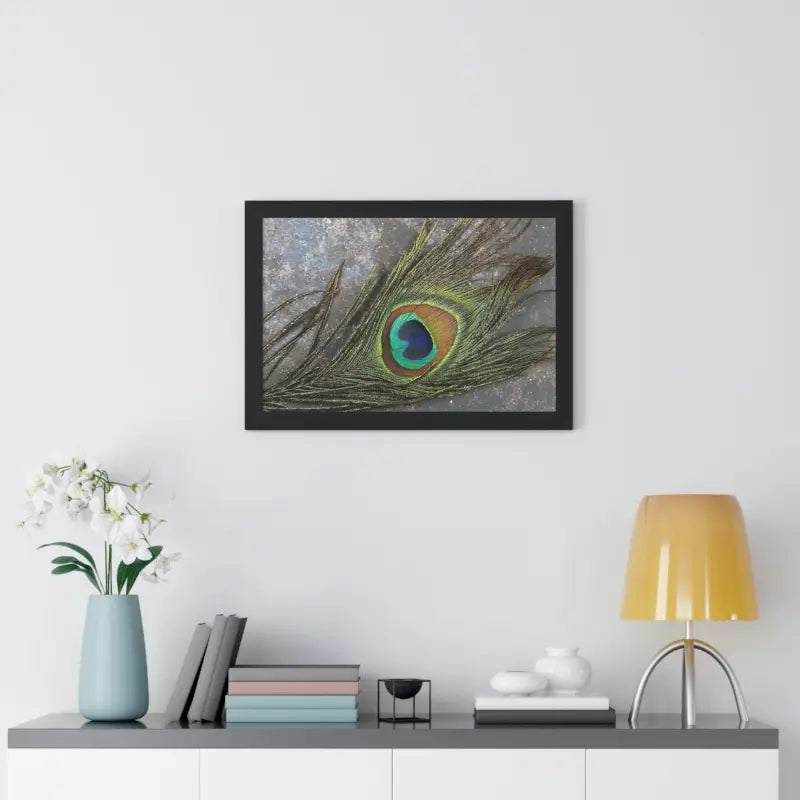 Captivating Peacock Feather Framed Horizontal Poster