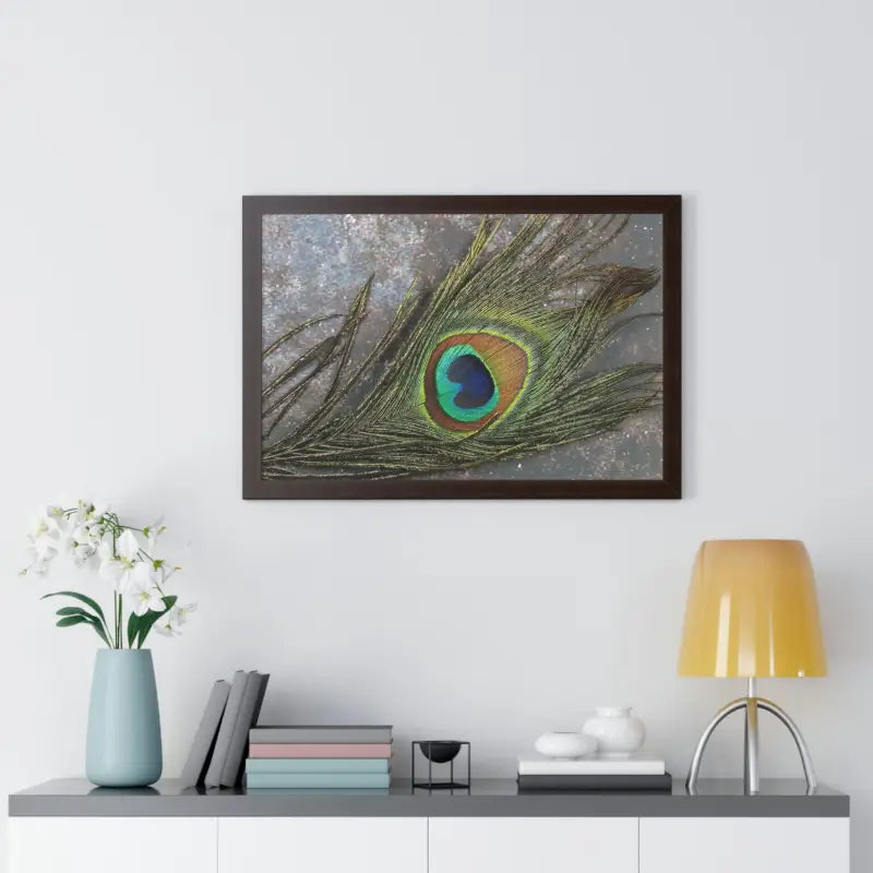 Captivating Peacock Feather Framed Horizontal Poster