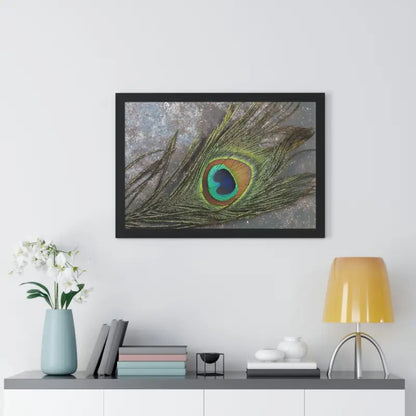 Captivating Peacock Feather Framed Horizontal Poster