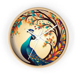 Peacock Wall Clock Statement Piece Silent Mechanism - Dipaliz - Wooden / White / 10’’ - Clocks