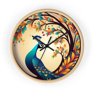 Peacock Wall Clock Statement Piece Silent Mechanism - Dipaliz - Wooden / Black / 10’’ - Clocks