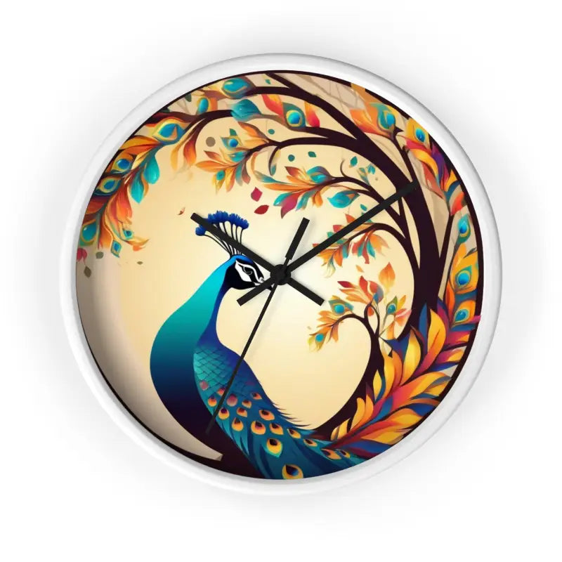 Peacock Wall Clock - a Silent Statement Piece that Rocks! - White / Black / 10’’ Home Decor