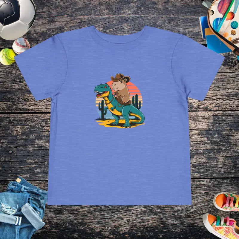 Capybara & T-rex Toddler Tee: Unleash Daily Excitement! - Heather Columbia Blue / 2t Kids Clothes