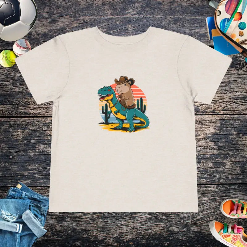 Capybara & T-rex Toddler Tee: Unleash Daily Excitement! - Heather Dust / 2t Kids Clothes