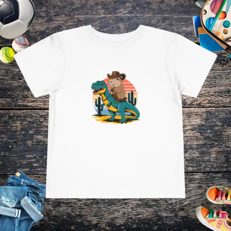 Capybara & T-rex Toddler Tee: Unleash Daily Excitement! - White / 2t Kids Clothes