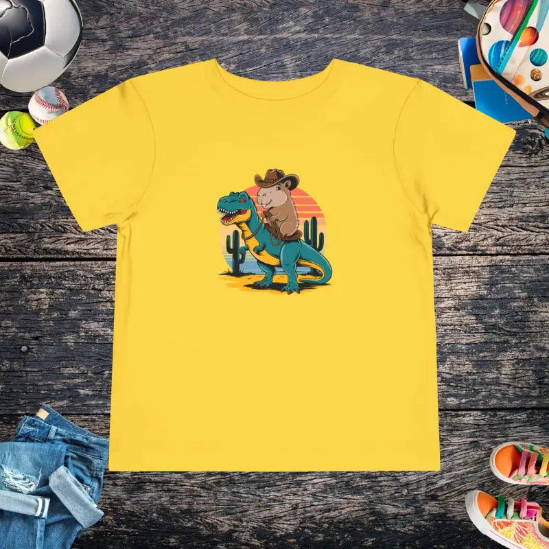 Capybara & T-rex Toddler Tee: Unleash Daily Excitement! - Yellow / 2t Kids Clothes