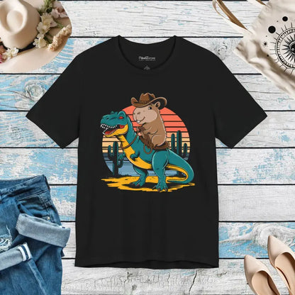 Capybara T-rex Unisex Jersey Tee - Prehistoric Adventure Awaits! - Black / s T-shirt