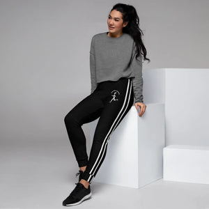 Cardio Queen Women’s Black Joggers | Double White Stripe Track Pants - s