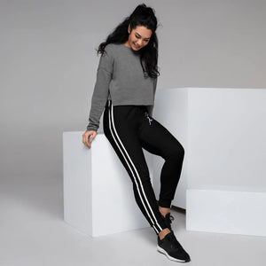 Cardio Queen Women’s Black Joggers | Double White Stripe Track Pants - s