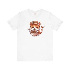 Soft Unisex Jersey Cat Slurping Noodles T-shirt - Dipaliz - T-shirts