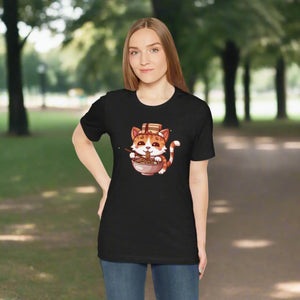 Soft Unisex Jersey Cat Slurping Noodles T-shirt - Dipaliz - T-shirts