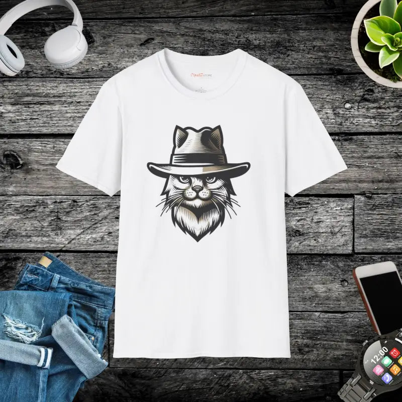 Unisex Cat with a Hat Cotton Tee - Fashion Trends 2024 - White / s T-shirt