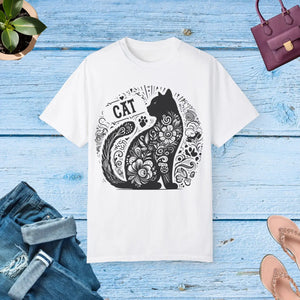Vibrant Floral Unisex Tee - Artistic Cat Design - Dipaliz - T-shirts
