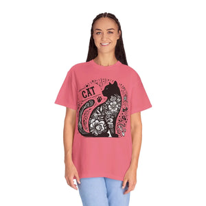 Vibrant Floral Unisex Tee - Artistic Cat Design - Dipaliz - T-shirts