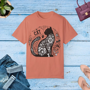 Vibrant Floral Unisex Tee - Artistic Cat Design - Dipaliz - T-shirts