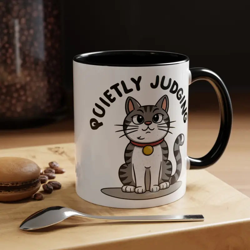 Colorful Cat Judging Ceramic Mug for Sassy Mornings - 11oz / Black