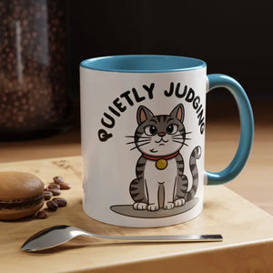 Cat Quietly Judging Accent Coffee Mug - Ceramic - Dipaliz - 11oz / Light Blue - Mugs