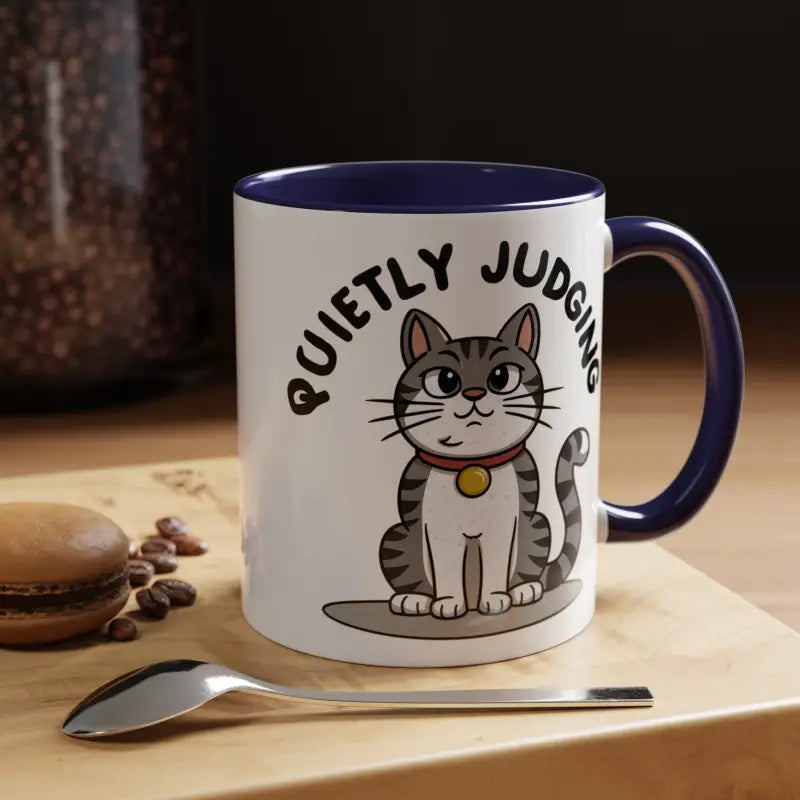 Colorful Cat Judging Ceramic Mug for Sassy Mornings - 11oz / Navy