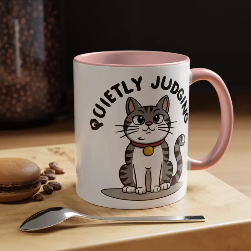 Colorful Cat Judging Ceramic Mug for Sassy Mornings - 11oz / Pink