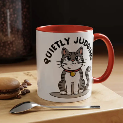 Colorful Cat Judging Ceramic Mug for Sassy Mornings - 11oz / Red