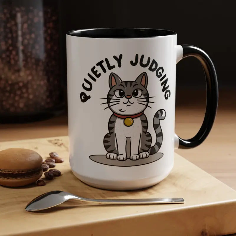 Colorful Cat Judging Ceramic Mug for Sassy Mornings - 15oz / Black