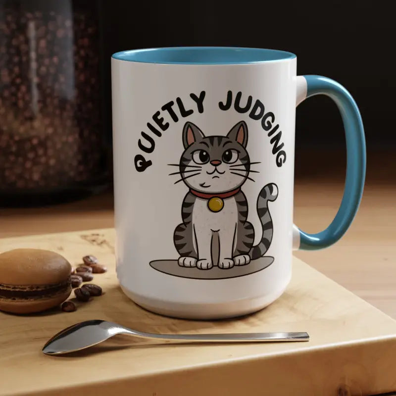 Colorful Cat Judging Ceramic Mug for Sassy Mornings - 15oz / Light Blue