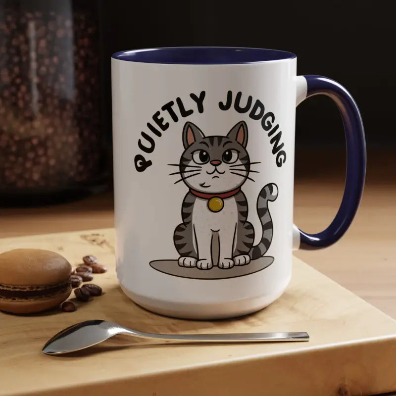 Colorful Cat Judging Ceramic Mug for Sassy Mornings - 15oz / Navy