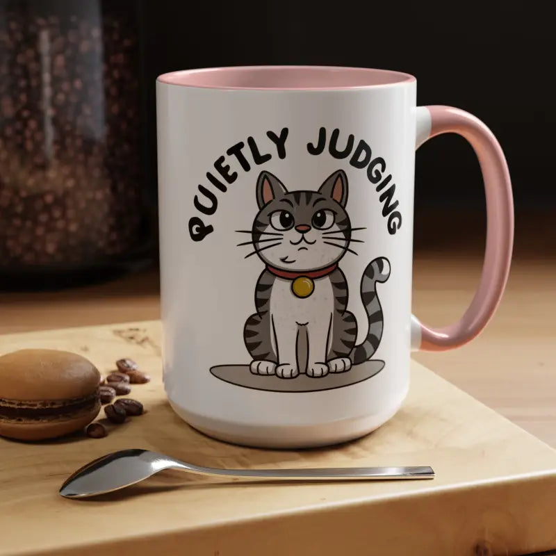 Colorful Cat Judging Ceramic Mug for Sassy Mornings - 15oz / Pink