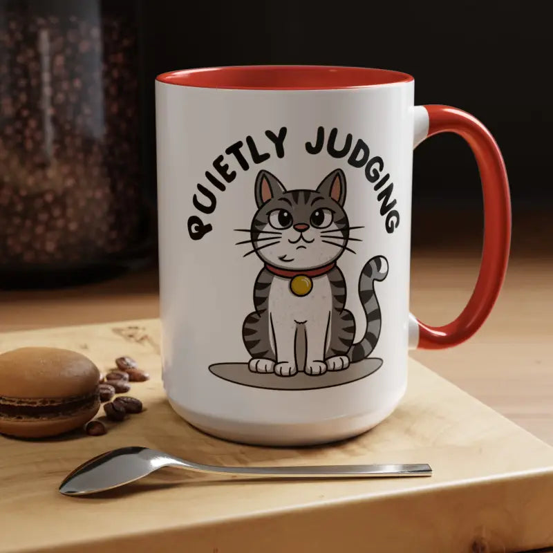 Colorful Cat Judging Ceramic Mug for Sassy Mornings - 15oz / Red