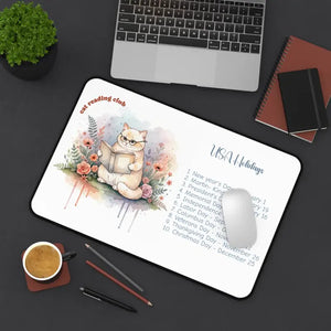 Cat Reading Desk Mat - Usa Holidays Calendar Mousepad - Dipaliz - 12’’ × 18’’ - Computer Accessories